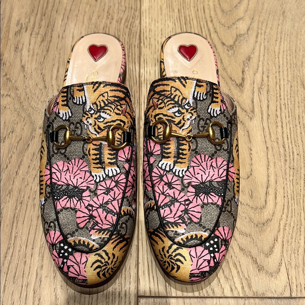Tiger Print Loafers with Pink Floral Design